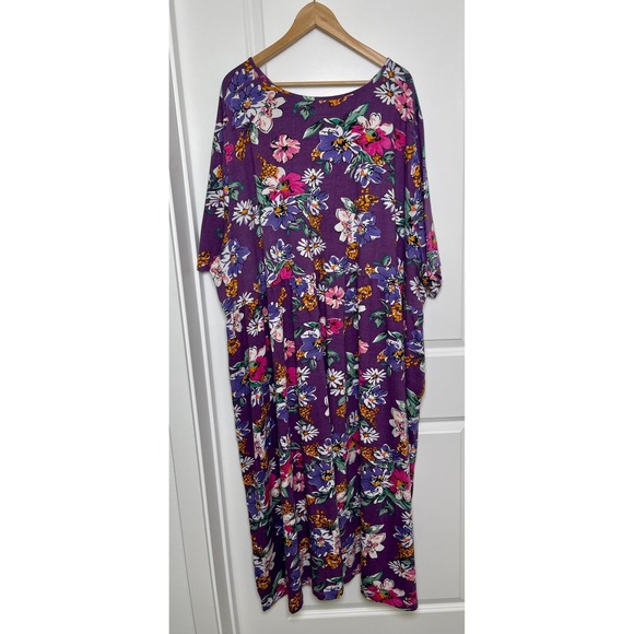Ulla Popken Womens Purple Floral Cotton Dress Size 36/38 Lounge Boho Casual - Picture 2 of 8